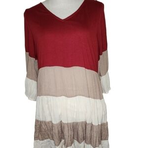 Paisley Vine Dress Large Color Block Burgundy Beige Cream Boho Festival Casual